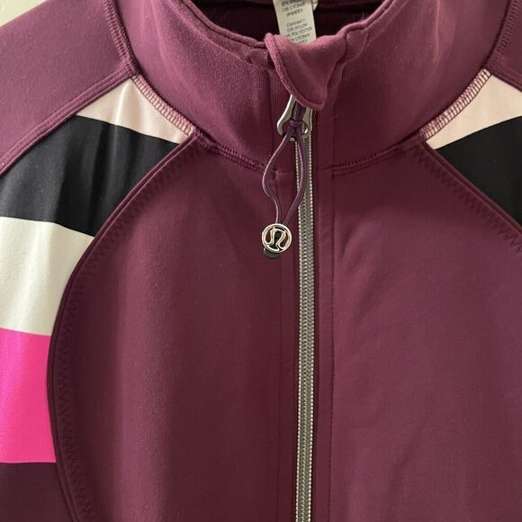 Lululemon Nice Asana Jacket Full Zip Plum Pow Stripe Raspberry Glo Light Size 6 - Picture 6 of 15
